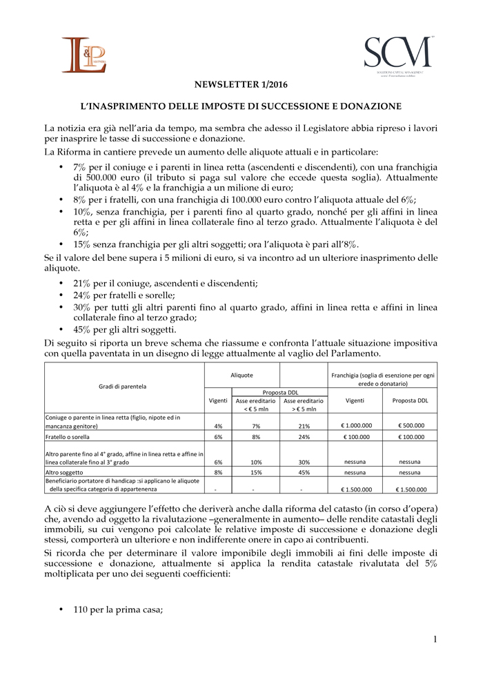 Newsletter n.1 linasprimento delle imposte di successione e ... Imposte donazione prima casa